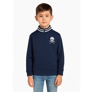 Excellent condition Wes and Willy Boys 1/2 Zip Pullover Size 7 Navy Blue Skull